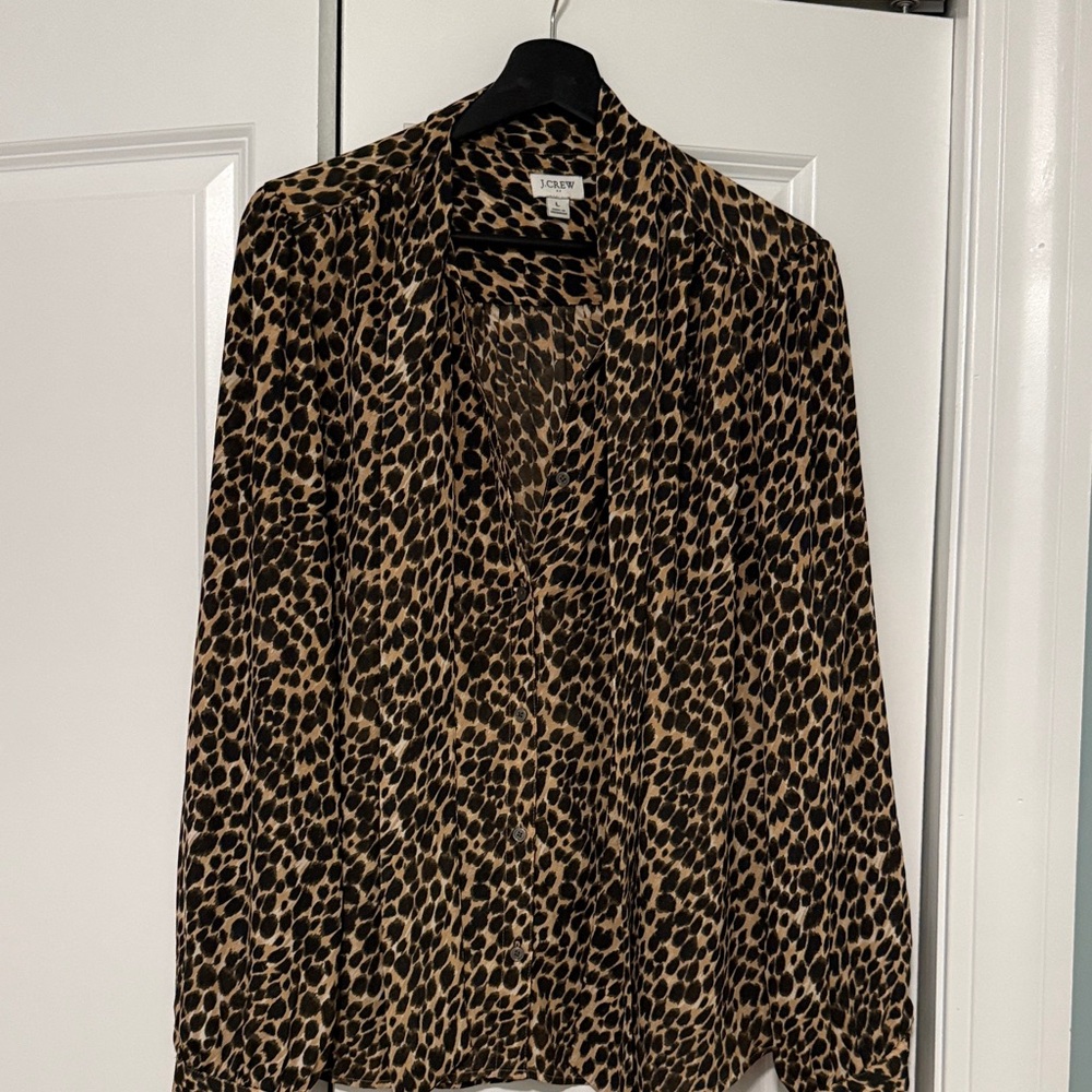 J. Crew Leopard Print V-Neck Blouse - Tan & Black